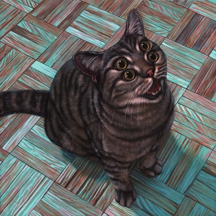 A Truly Hypnotic Look: Casey Weldon's Four-Eyed Cats - Modern Art, Postmodernism, cat, Kittens, Painting, Chthon, Kulturologia ru, Article, Longpost