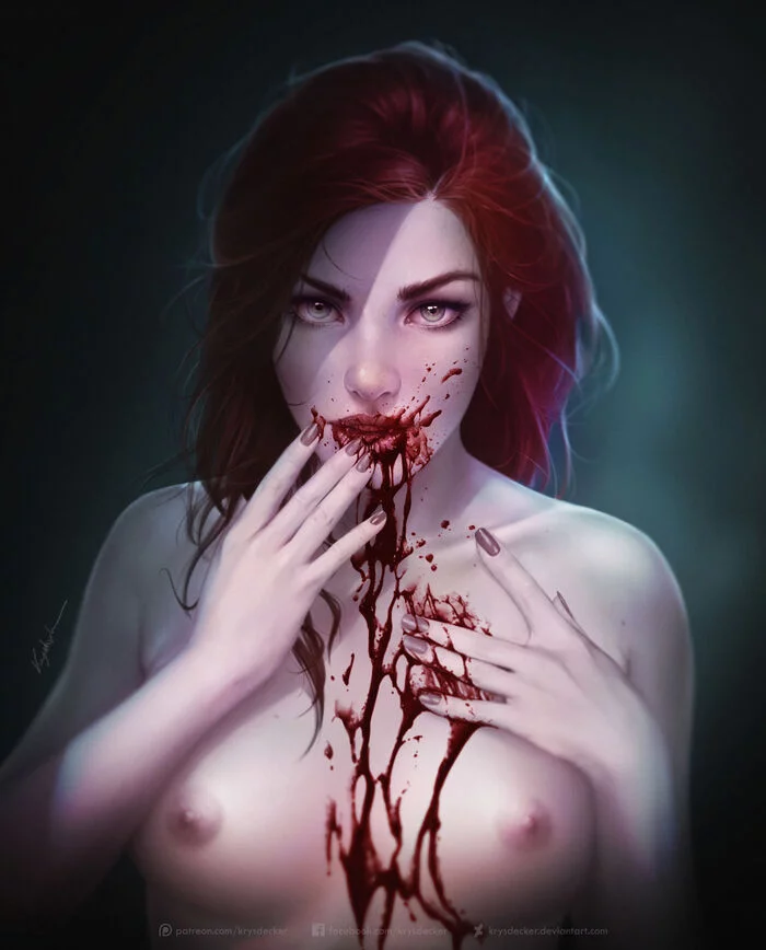 Rayne - NSFW, Арт, Рисунок, Bloodrayne, Rayne, Девушки, Дампир, Эротика, Рисованная эротика, Game Art, Сиськи, Кровь, Krysdecker