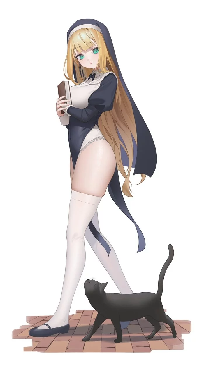 Anime Art - Anime, Anime art, Art, Girls, Nun, cat, Stockings