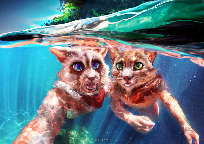 Underwater selfie , Furry Art, , , Flutti