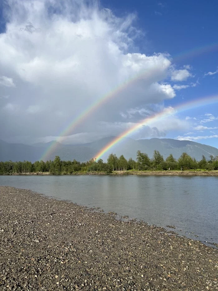 Just two rainbows - My, Double Rainbow, Chulyshman, Altai Mountains, Teletskoe lake, The photo, Rainbow