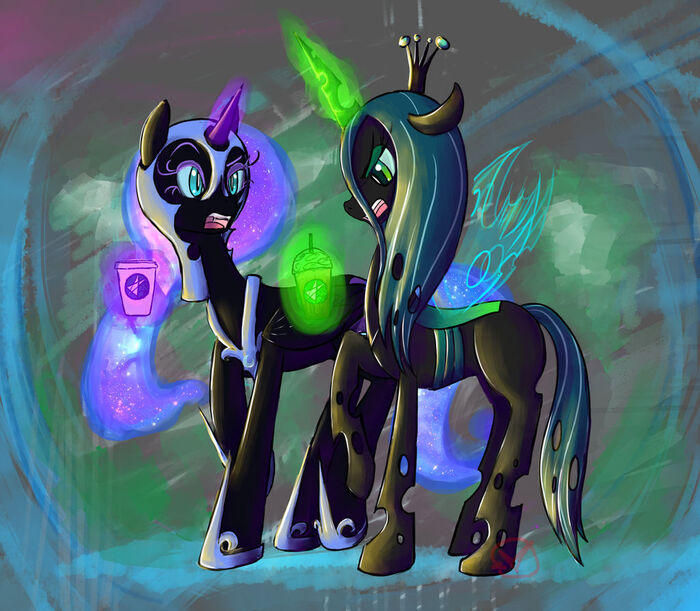   My Little Pony, Ponyart, Nightmare Moon, Queen Chrysalis