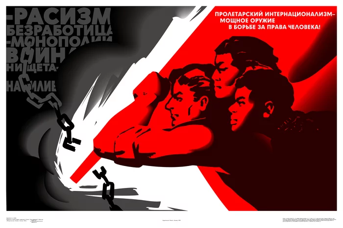 Poster Proletarian internationalism is a powerful weapon in the fight for human rights! - Poster, Vector graphics, Propaganda poster, Soviet posters, International, Internationalism, Human rights