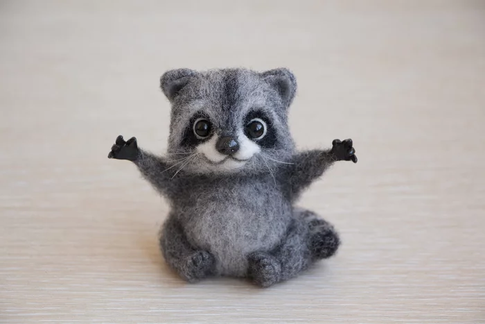 Wool raccoon. - My, Needlework without process, Dry felting, With your own hands, Handmade, Toys, Longpost