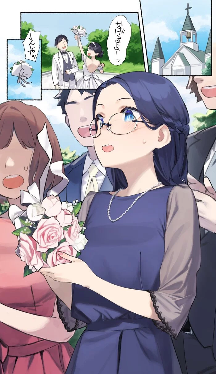 Catch the bouquet, throw it away and go home - Anime, Anime art, Original character, Girls, Wedding, The bride's bouquet, Sadness, Loneliness, Longpost, 92m