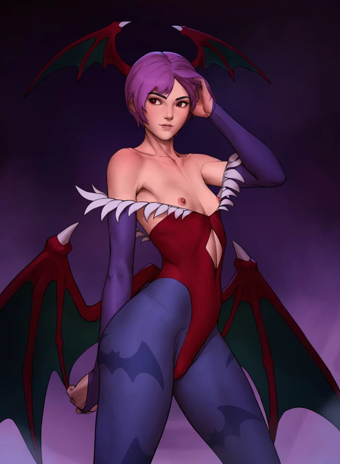 Лилит - NSFW, Tarakanovich, Арт, Рисованная эротика, Игры, Darkstalkers, Lilith Aensland, Суккуб, Сиськи