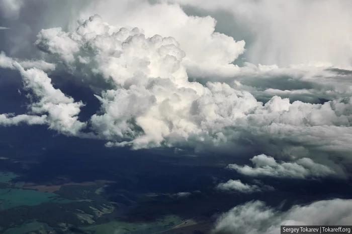Sky over Krasnoyarsk - My, Krasnoyarsk, Sky, Clouds, Cumulus, View from the plane, Krasnoyarsk region, Longpost