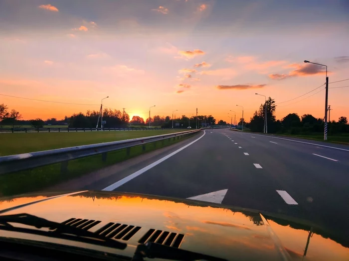 Just a sunset - My, Sunset, Mobile photography, Niva, Smolensk region, Road