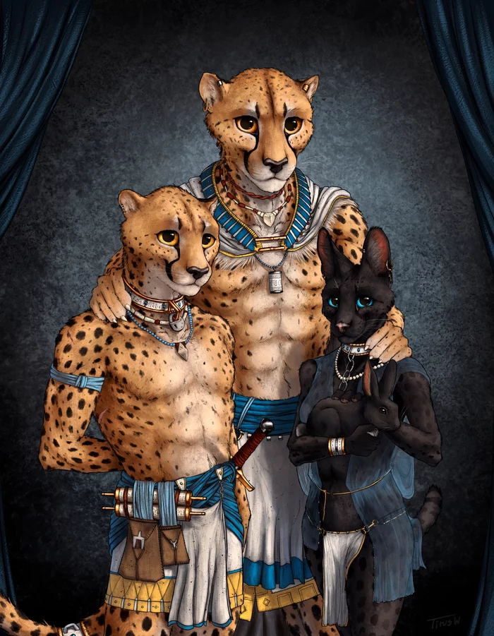 Lue'maar Family Portrait - Furry, Furry art, Anthro, Furry feline, Furry cheetah, Serval, Fantasy, Middle Ages, Titusweiss