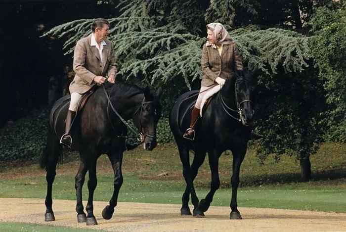 Once upon a time we were trotters. Queen Elizabeth II and Ronald Reagan. 1982 - Queen Elizabeth II, Ronald Reagan, Retro, Horseback riding, 80-е, Past, The photo