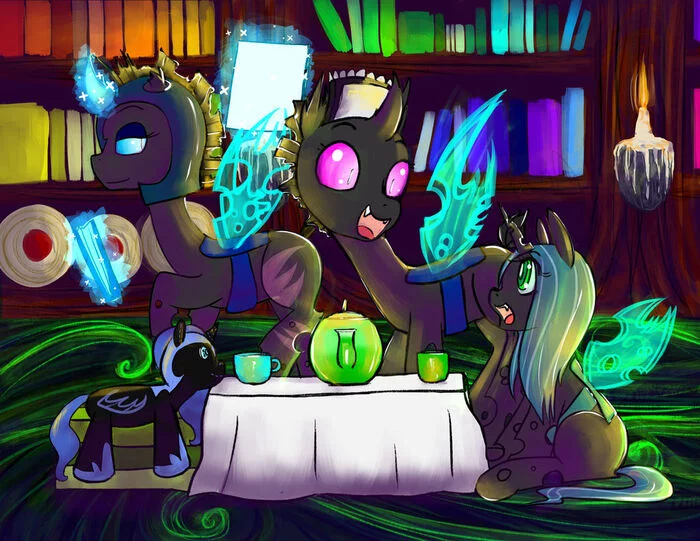 tea drinking - My little pony, PonyArt, Nightmare moon, Queen chrysalis, Original character