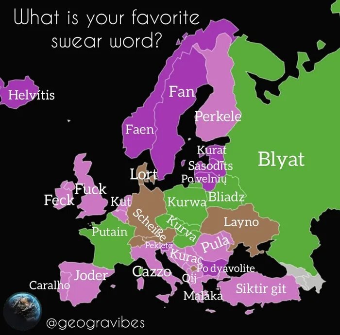 The most popular swear words in Europe - Mat, Linguistics, 9GAG