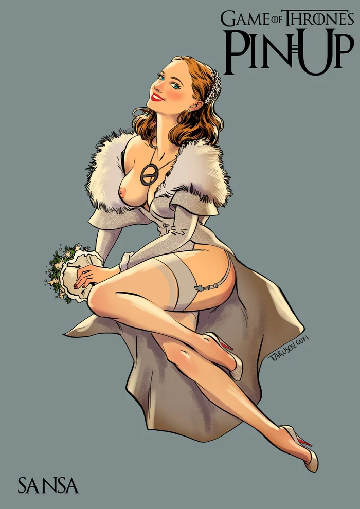 Heroines of the Game of Thrones in the style of Pin-up - NSFW, Boobs, Game of Thrones, Daenerys Targaryen, Cersei Lannister, Sansa Stark, Erotic, Pin up, Art, Longpost