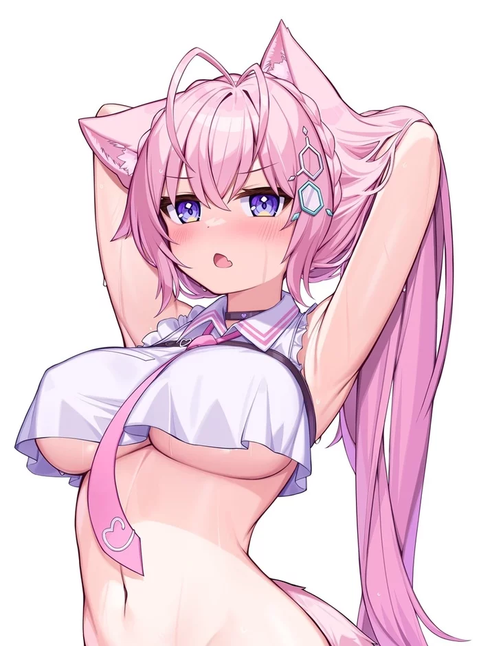 pink haired neko - NSFW, Girls, Art, Anime, Neko, Boobs, Pink hair, Animal ears