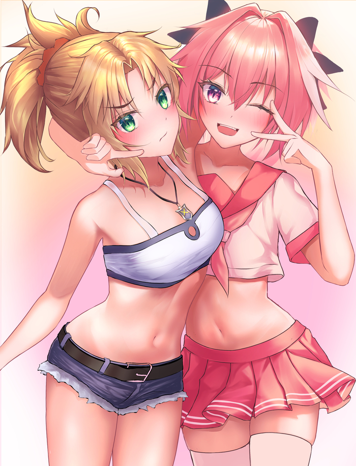   , , Anime Art, , Fate, Fate Grand Order, Mordred, Astolfo, Its a trap!