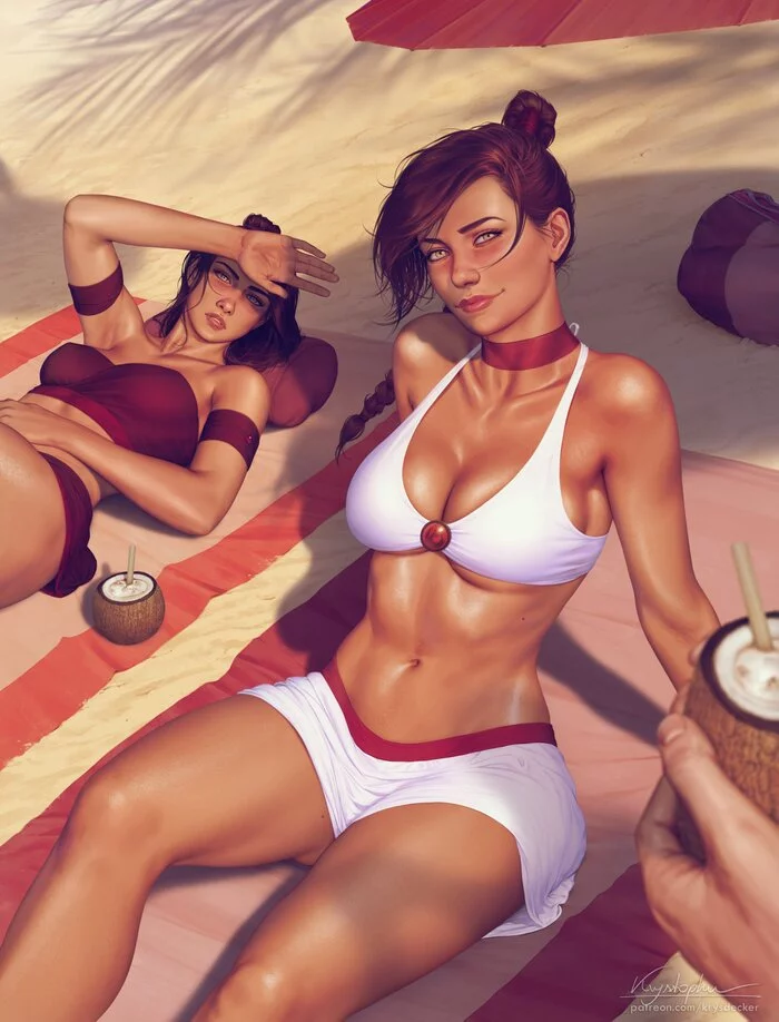 Ty Lee and Suyuki - Art, Drawing, Avatar, Avatar: The Legend of Aang, Tai li, Suyuki, Girls, Swimsuit, Bikini, Beach, Krysdecker