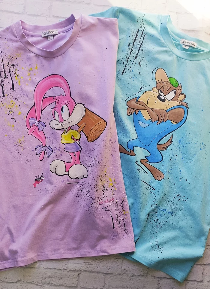 Looney tunes characters on T-shirts. - My, Looney tunes, Cartoons, Animated series, Characters (edit), Childhood, Cartoon characters, Nostalgia, Taz, Painting on fabric, T-shirt, Customization, Painting, Longpost