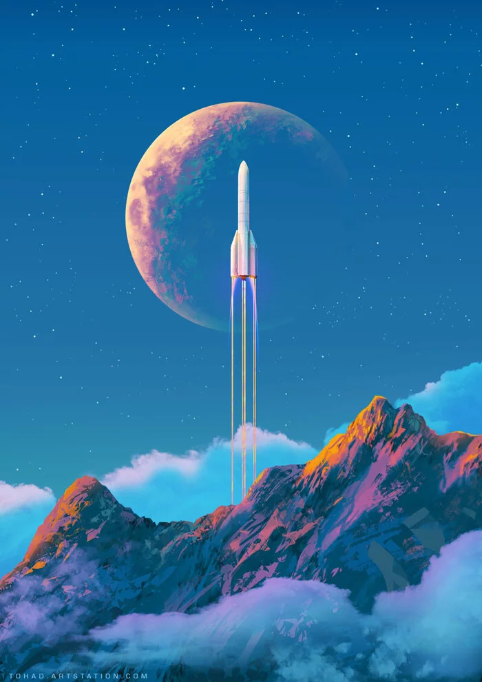 Reaching new heights. Ariane 6 - Арт, Artstation, Ariane 6, Ракета-Носитель, Космос