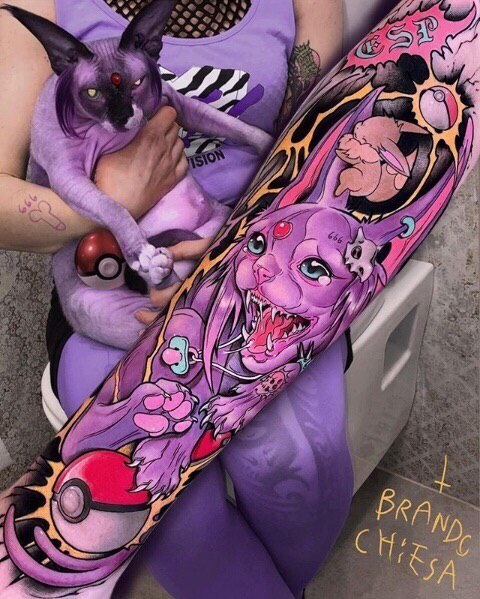 Juicy-acid neo-traditional to you :3 - Tattoo, , Body modification, Anime, cat, Longpost