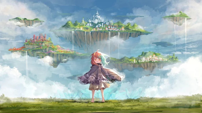 Islands - Art, Anime art, Anime, Original character, Fantasy, Flying island