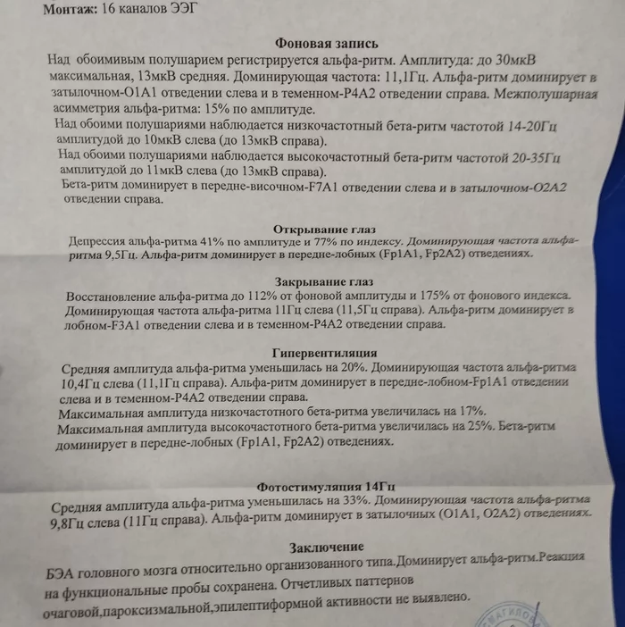 EEG results. - My, Disease history, Hospital, Disease, Treatment, EEG, The medicine