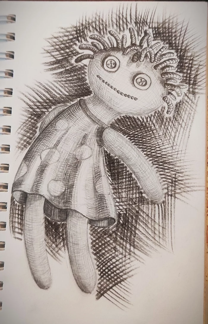 Doll - My, Pencil drawing, Graphics, Learning to draw, Textile doll, Hatching