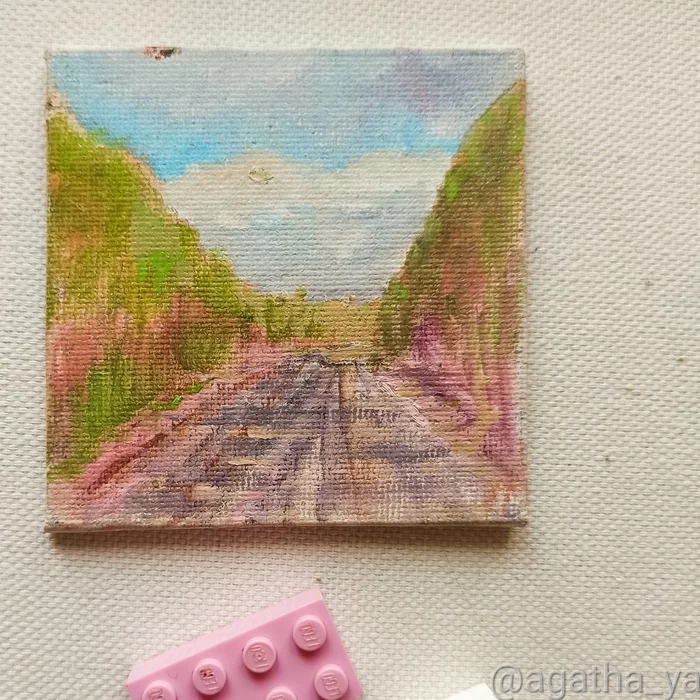 Road in the Tver region - My, Road, Bezhetsk, Tver region, Miniature, Oil painting, Painting