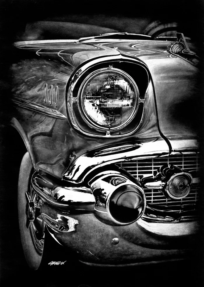 Car portraits - My, Drawing, Pencil drawing, Portrait by photo, Painting, Auto, American auto industry, Chevrolet