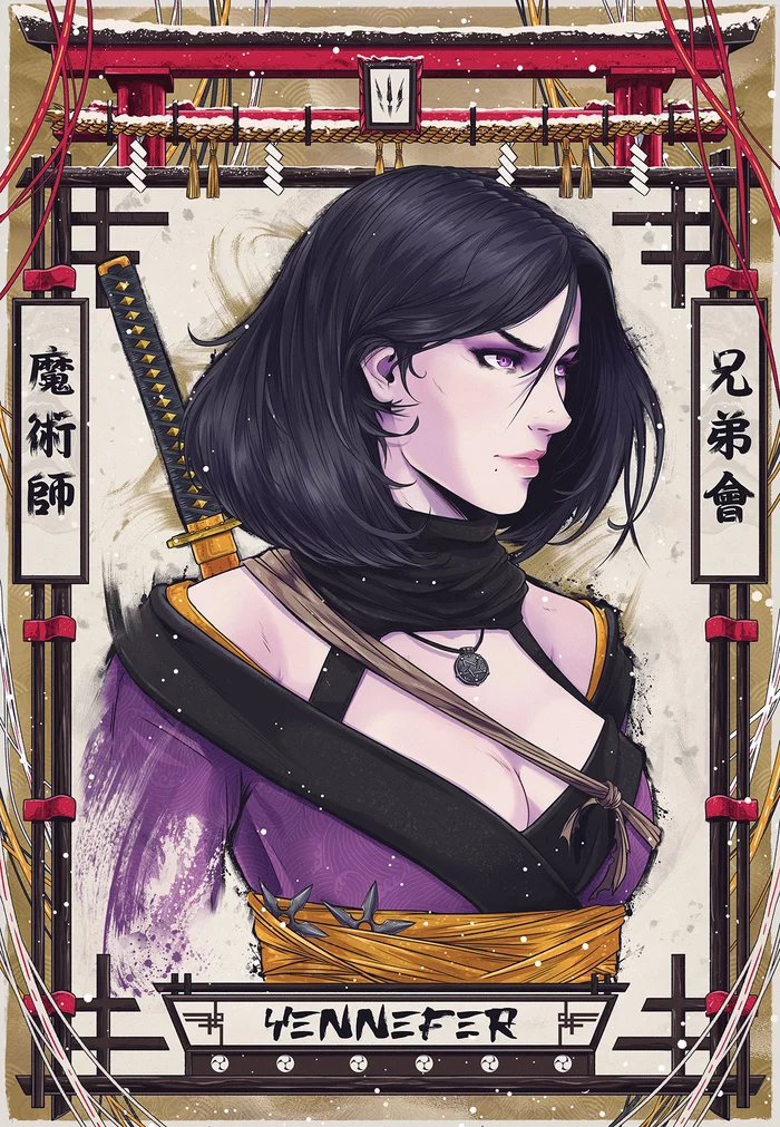 W.I.T.C.H.E.R. - R O N I N - Drawing, Witcher, The Witcher 3: Wild Hunt, Japan, Japanese style, Geralt of Rivia, Yennefer, Ciri, Jhony caballero, Art, Longpost