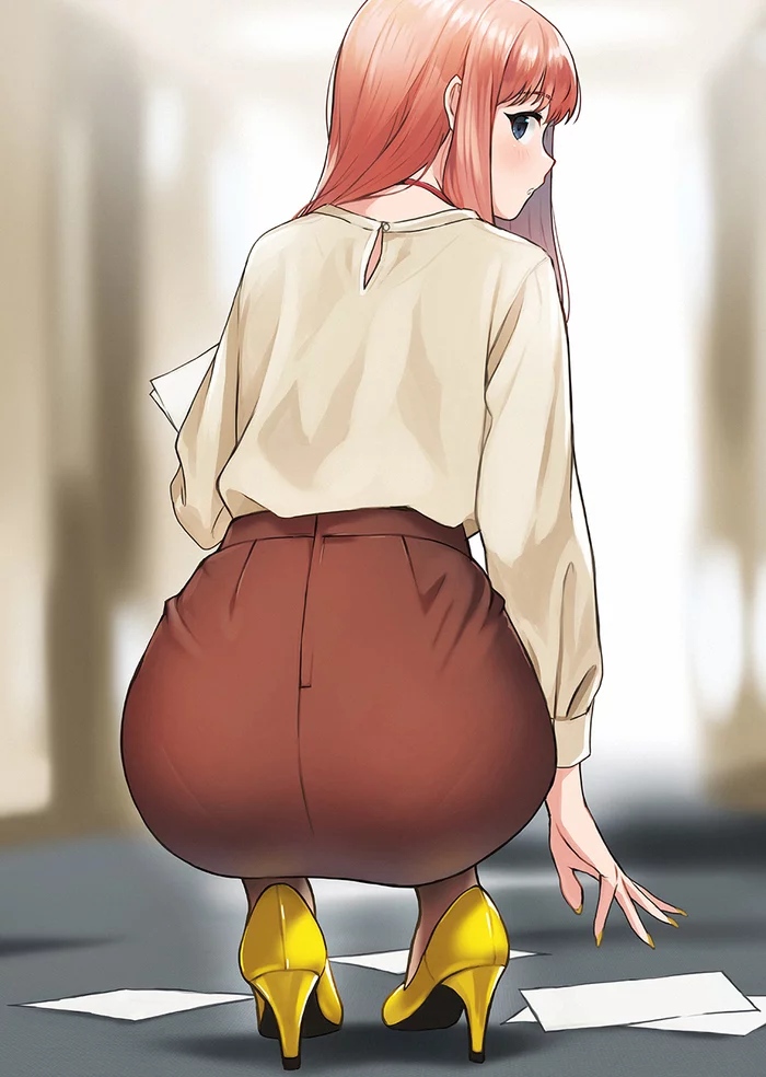 How clumsy am I - Drawing, Office, Office workers, Office weekdays, Girls, Clumsiness, Documentation, Back view, Doshimash0, Anime art, Art