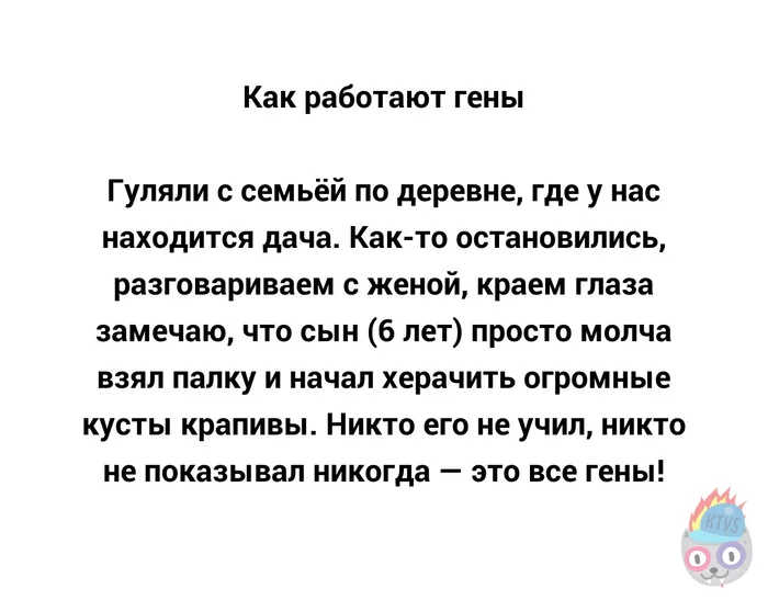 Гены пальцем не замажешь - Крапива, Палка, Гены, Невидимый фронт, Юмор