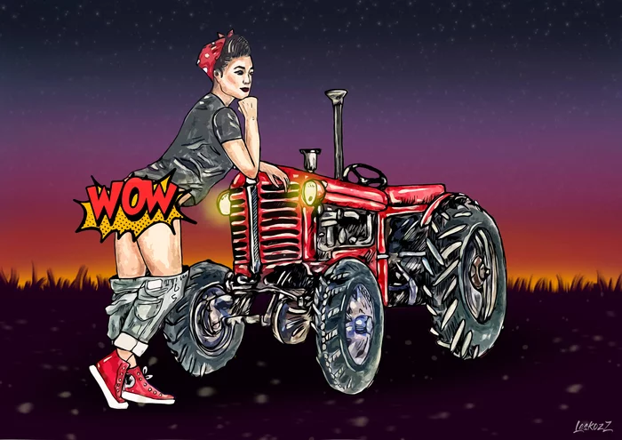 Tractor driver - My, Drawing, Illustrations, Art, Painting, Tractor, Girls, Pin up