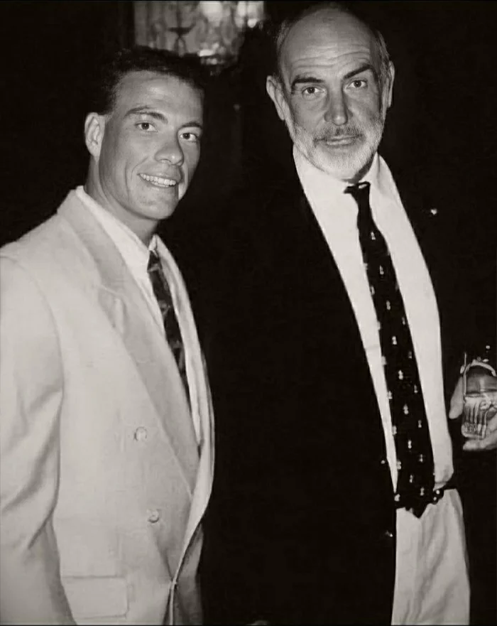 actors - The photo, Old photo, Black and white photo, Actors and actresses, Jean-Claude Van Damme, Sean Connery, Text, Celebrities