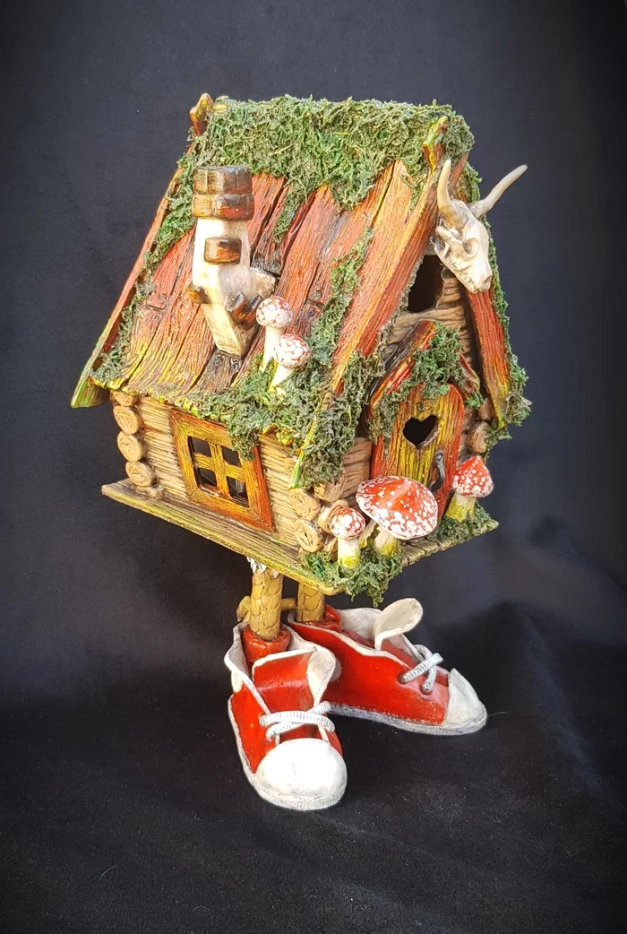 Hut on chicken legs in sneakers - My, Polymer clay, Handmade, A hut on chicken legs, Tea House, Lamp, Hut, House in the woods, Longpost, Needlework without process