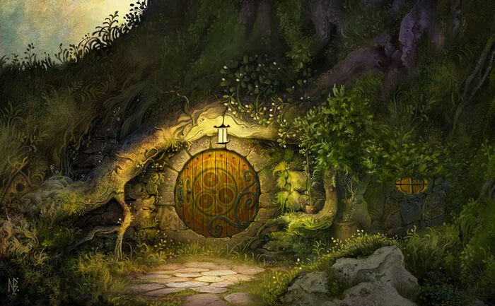 Somewhere in the Shire - Art, Shire, hobbit house, Landscape, Lamp, Behance