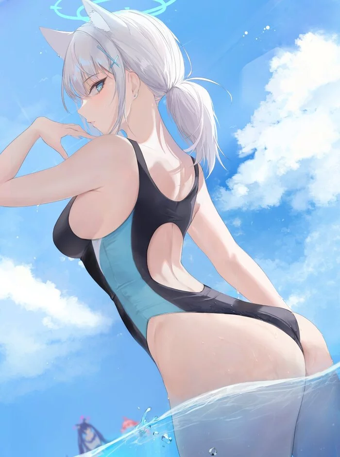 Sunaookami Shiroko - NSFW, Anime, Anime art, Art, Girls, Sunaookami shiroko, Blue archive, Animal ears, Swimsuit, Booty