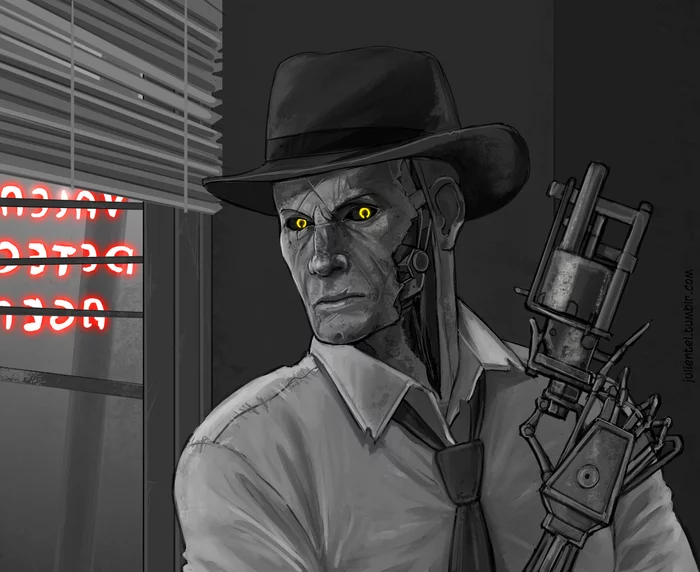 Nick Valentine - Моё, Арт, Game Art, Fallout 4, Рисунок, Цифровой рисунок