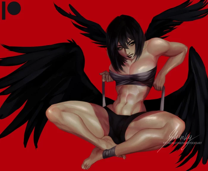 Kujo Sara - NSFW, Kujou Sara, Genshin impact, Muscleart, 2D, Art, Strong girl, Fitonyashka, Press, Skinky