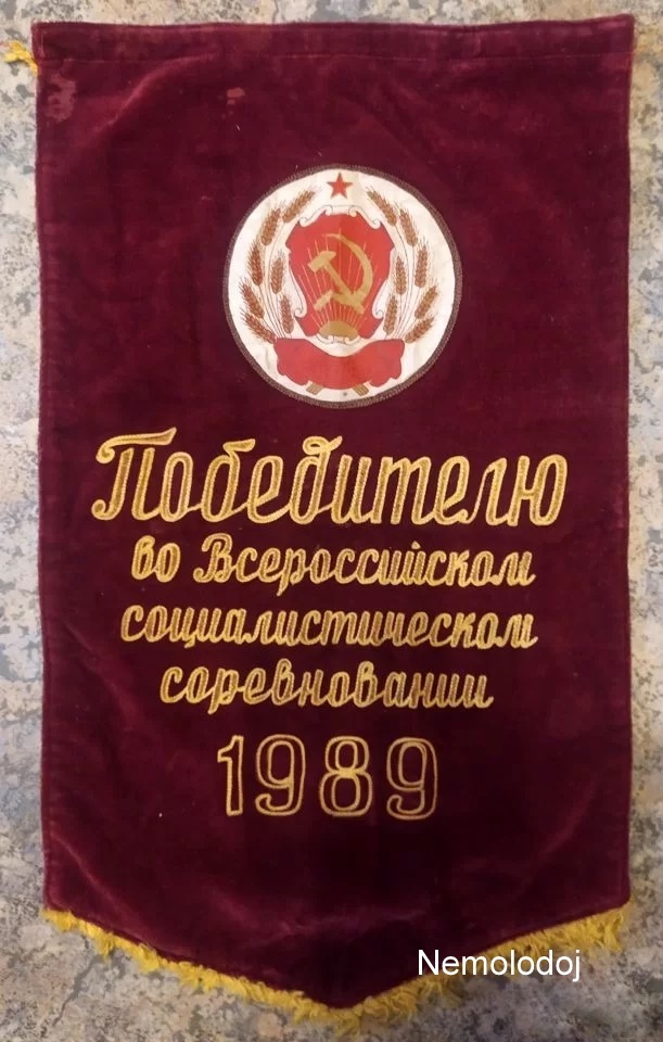 Pennant To the winner of the All-Russian Socialist Competition in 1989 - Pennant, 80-е, Voskresensky District, Voskresensk, Past, Made in USSR, History of the USSR, Soviet education, Childhood in the USSR, the USSR, My