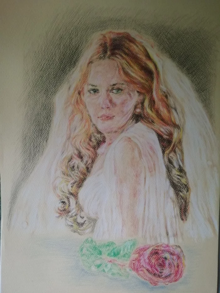 Yet - My, Portrait, Colour pencils, Coloured paper, Drawing, Girls, Bride