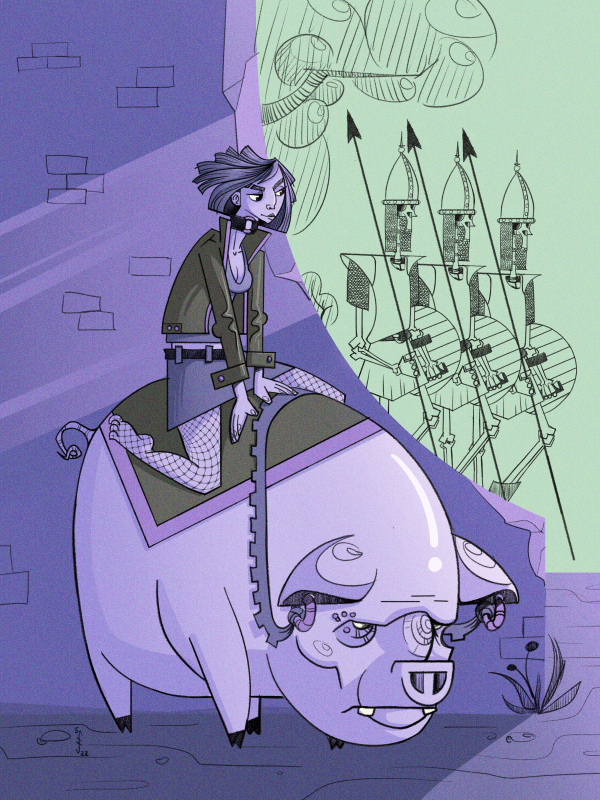 The escape - My, Illustrations, Graphics, Drawing, Clip Studio Paint, Girls, Skeleton, Pig