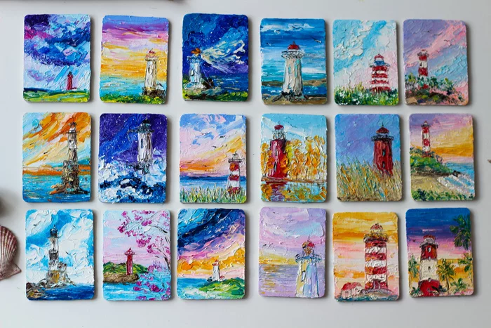18 lighthouses - My, Palette knife, Painting, Painting, Artist, Oil painting, Lighthouse, Sea, Landscape, Art, Longpost