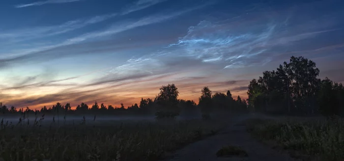 Noctilucent Clouds, Tver Oblast - My, Sky, The photo, Night, Nature, Astrophoto, Noctilucent clouds, Clouds, dawn, Stars, Fog