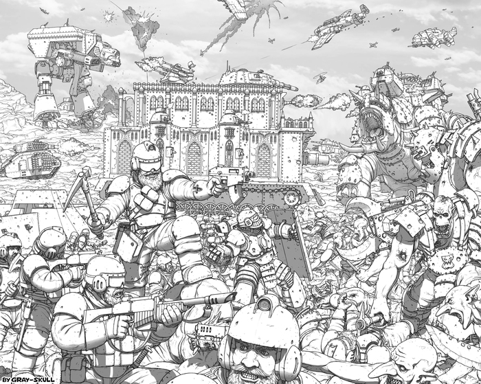 У ВАС, ОРКОВ, НЕТ ЧЕСТИ! НЕТ УВАЖЕНИЯ! НЕТ ПИВА! (by Gray-Skull) Warhammer 40k, Warhammer, Wh Art, Gray-skull, Squats, Орки, Astra Militarum, Арт, Картинки, Титан, Битва