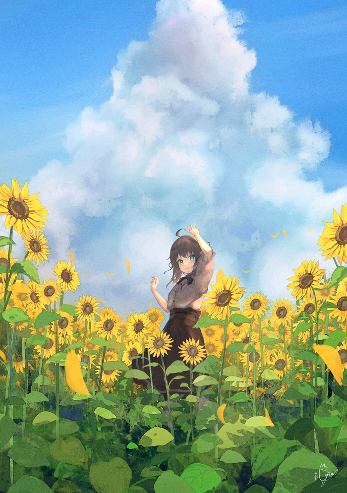 Sunflower Natsuiro Matsuri, Hololive, Virtual YouTuber, Anime Art, Подсолнух