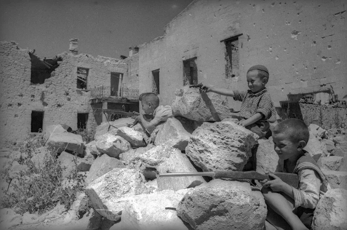 Children of War - Crimean ASSR, Sevastopol 1944 - the USSR, Black and white photo, History of the USSR, Old photo, The Great Patriotic War, Crimea, Sevastopol