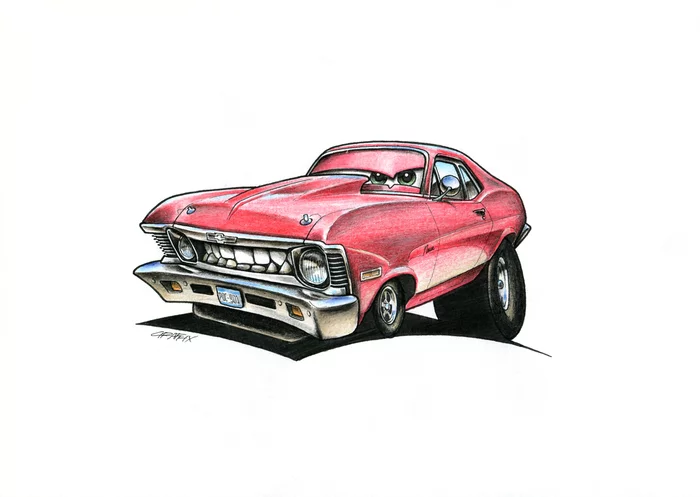 Some funny caricatures..) - My, Drawing, Pencil drawing, Cartoon, Auto, American auto industry, Funny, Colour pencils, Sketch, Illustrations, Longpost