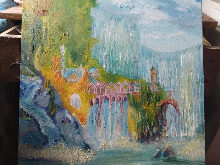 A piece of waterfall valley - My, Painting, Images, Painting, Oil painting, Oil paints, Brush, Canvas