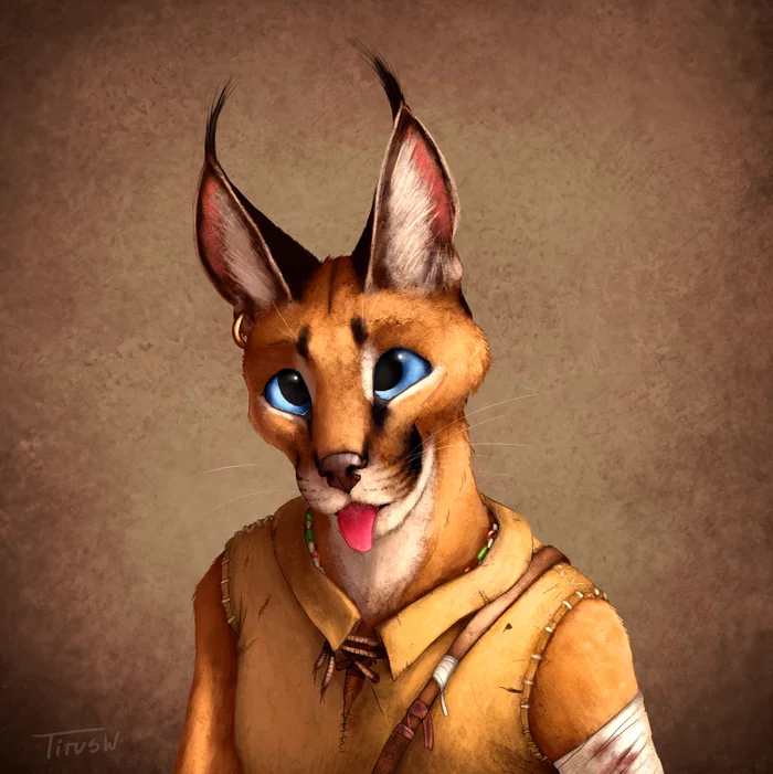 Stupid Cat - Furry, Furry art, Anthro, Furry feline, Furry cat, Caracal, Middle Ages, Fantasy, Portrait, Painting, Titusweiss