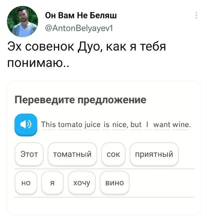 We all understand you - Humor, Picture with text, Twitter, Screenshot, Tomato juice, Wine, Duolingo, Alcohol